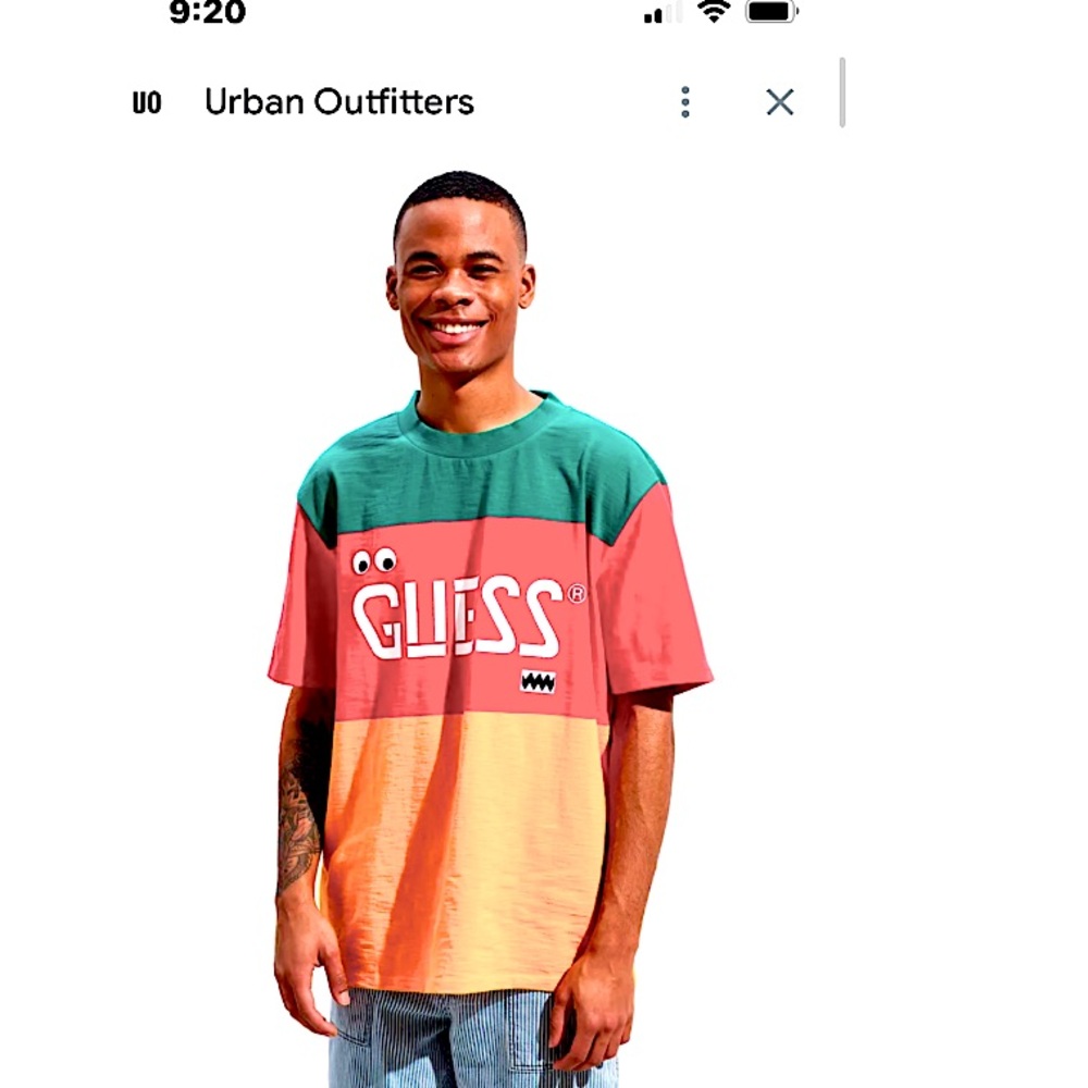 Guess J Balvin Retro Colorblock Distressed Red Green Gold Yellow Mens T Shirt L - Picture 2 of 8